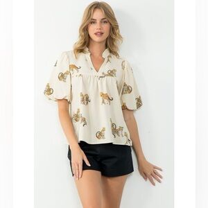 THML Cream Leopard Print Blouse